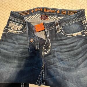Rock Revival Jeans Chile Easy Skinny Fleur De Lis Bling Size 31. LIKE NEW!